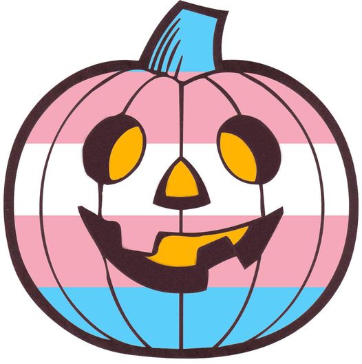 lineart of a jack o lantern in the trans pride flag colors