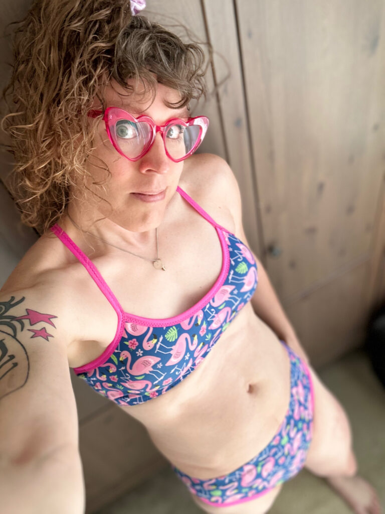 Me! In my pink and blue flamingo bikini.