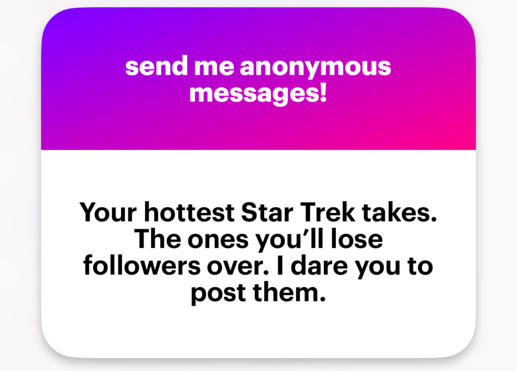 Your hottest Star Trek takes. The ones you’ll lose followers over. I dare you to post them.